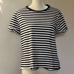 Black-White Striped Cotton "Boyfriend" Cut T-Shirt